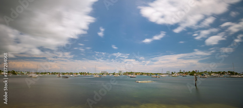 Long exposure daytime panorama Miami Beach sailboats in Biscayne Bay