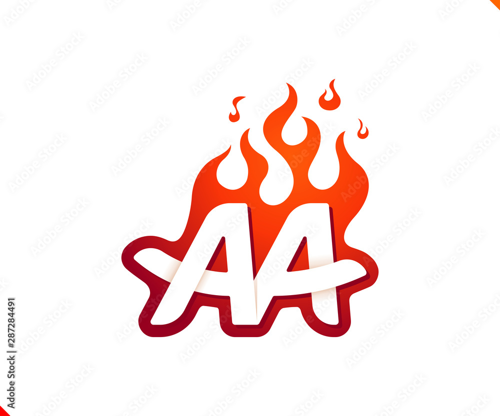 Uppercase initial logo letter AA with blazing flame silhouette, simple and retro style logotype for adventure and sport activity. Uppercase initial logo letter AA with blazing flame silhouette, simple and retro style logotype for adventure and sport activity.