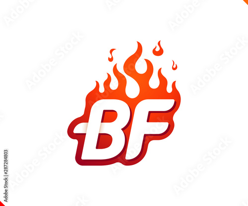 Uppercase initial logo letter BF with blazing flame silhouette,  simple and retro style logotype for adventure and sport activity.
