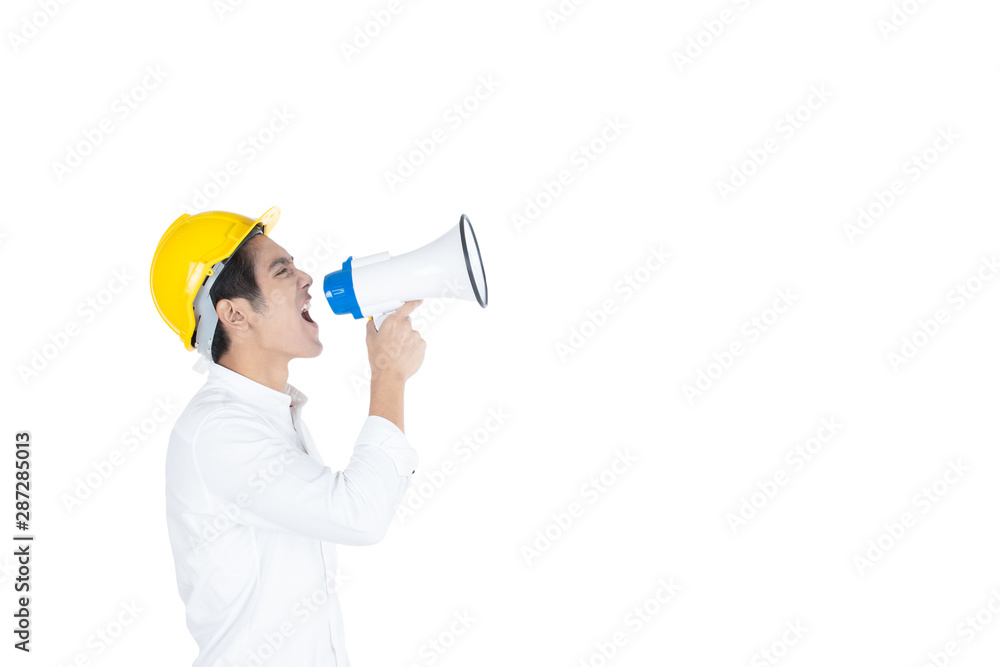 Asian young man in white shirt announcing. Asian young man in white shirt announcing.