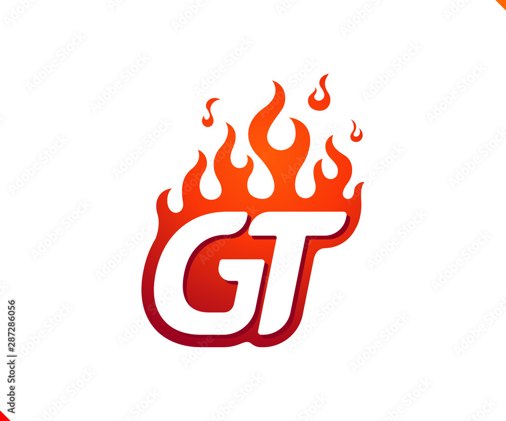 Uppercase initial logo letter GT with blazing flame silhouette, simple and retro style logotype for adventure and sport activity. Uppercase initial logo letter GT with blazing flame silhouette, simple and retro style logotype for adventure and sport activity.