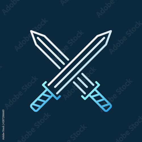 Vector Crossed Swords colored outline icon on dark background