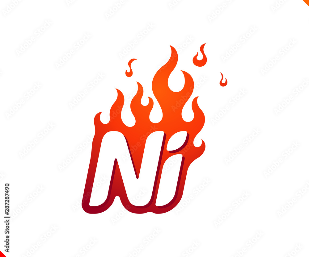 Uppercase initial logo letter NI with blazing flame silhouette, simple and retro style logotype for adventure and sport activity. Uppercase initial logo letter NI with blazing flame silhouette, simple and retro style logotype for adventure and sport activity.