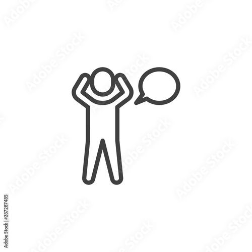 Man monologue line icon. Human thinking linear style sign for mobile concept and web design. Man and speech bubble outline vector icon. Symbol, logo illustration. Vector graphics