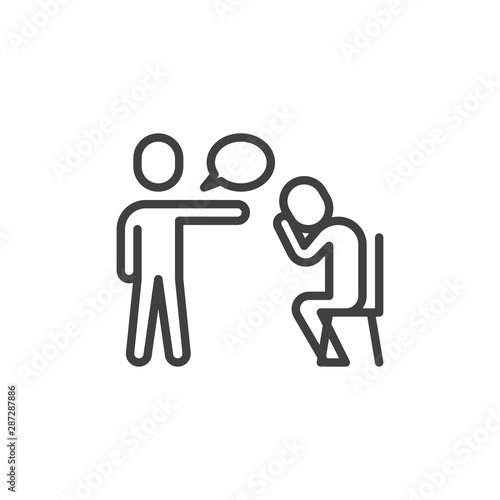 Boss dismisses employee line icon. linear style sign for mobile concept and web design. Manager blaming an employee, fired sad man crying outline vector icon. Symbol logo illustration. Vector graphics