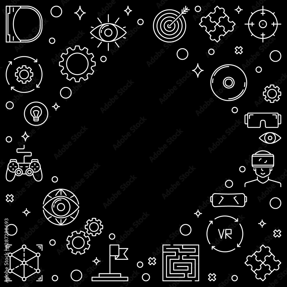 Virtual Reality or VR concept vector outline frame or illustration