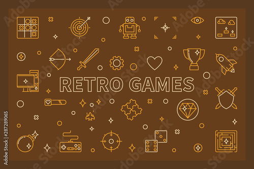 Retro Games vector concept creative banner or illustration in outline style