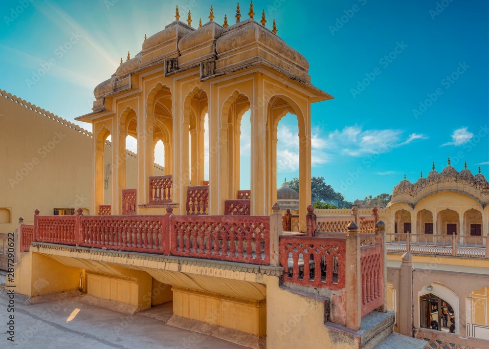 Domed canopies, fluted pillars, lotus and floral patterns of Hawa Mahal