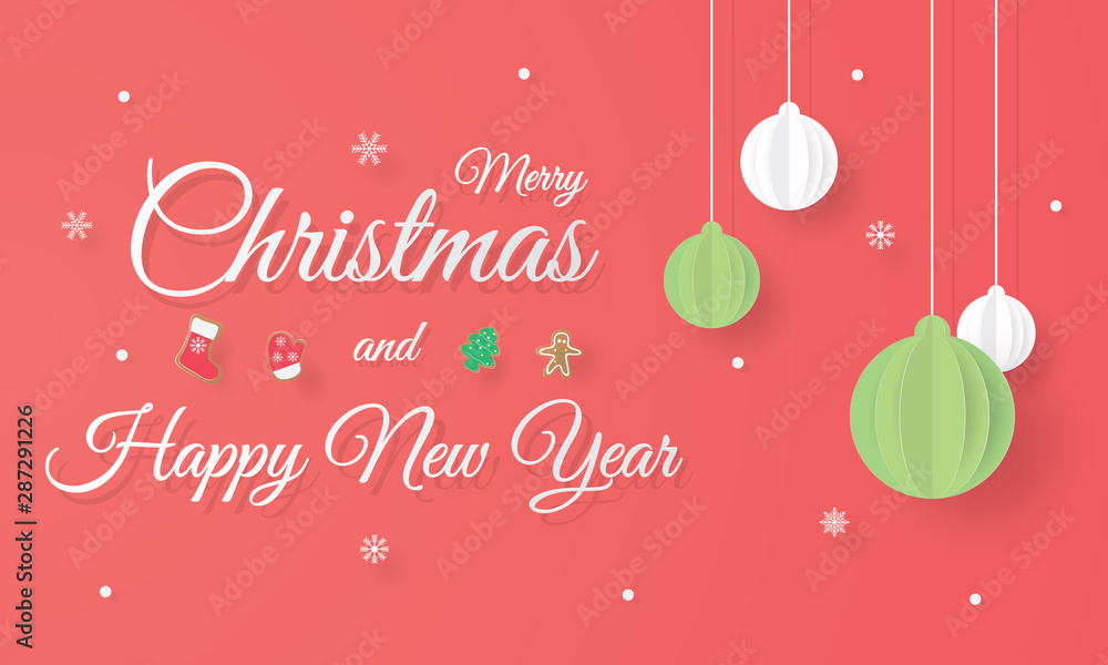 Naklejka premium Merry Christmas and happy new year, Paper layer cut, Craft vector