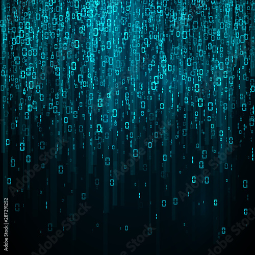 Stream of random binary numbers. Matrix. Encoding data. Vector illustration