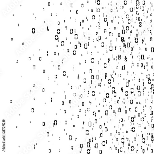 Digital data stream encoding. Random binary numbers. Matrix background. Vector illustration isolated on white background