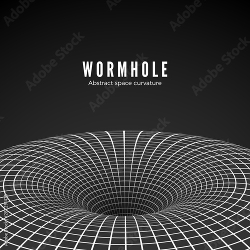 Abstract black hole or wormhole. Sci-fi digital illustration of portal though time and space. Space curvature - funnel. Vector illustration