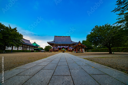 Main temple at Ikegami honmonji temple in Tokyo wide shot photo