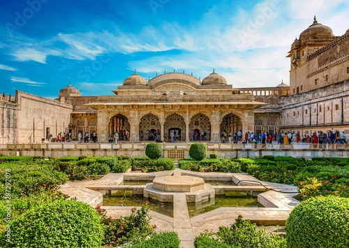 Inner gardens of the Amber Fort at Amer near Jaipur, Rajasthan, India