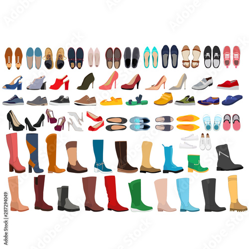 vector, isolated, set, collection of fashionable women's boots