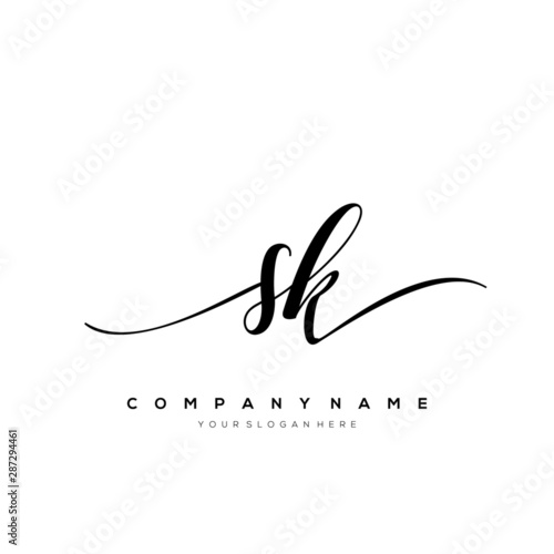 Photos SK initial handwriting logo vector.