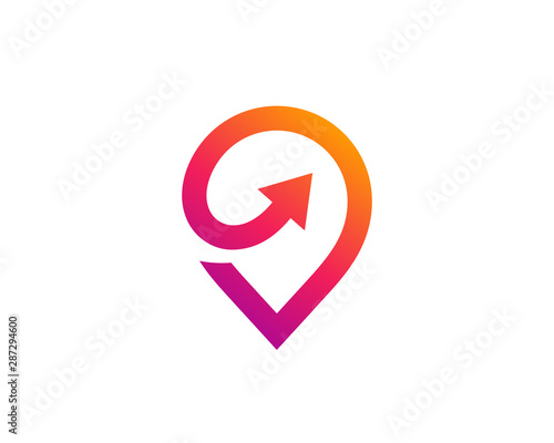 Geotag with arrow or location pin logo icon design