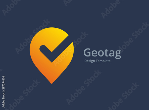 Geotag with check mark or location pin logo icon design