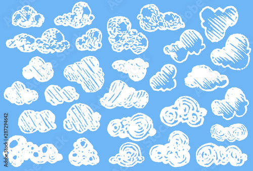 Hand drawn Clouds set. Scribble style. Сhalk drawing texture. Doodle vector collection © Юрий Парменов