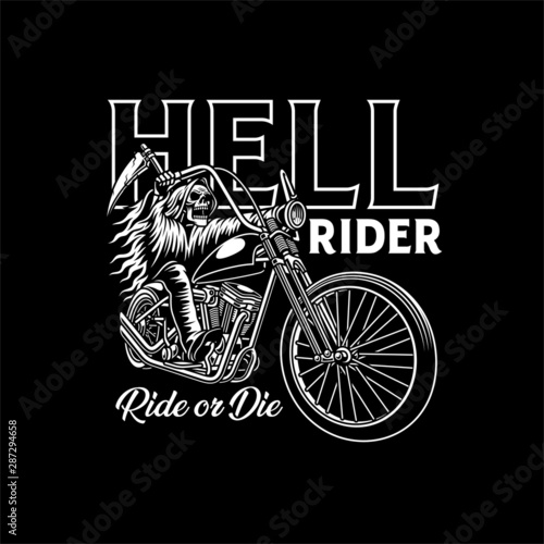 Grim Reaper Riding Motorcycle On Black