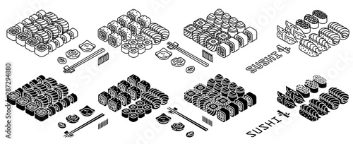 Sushi set thin line icon, isolated on white. Vector illustration.