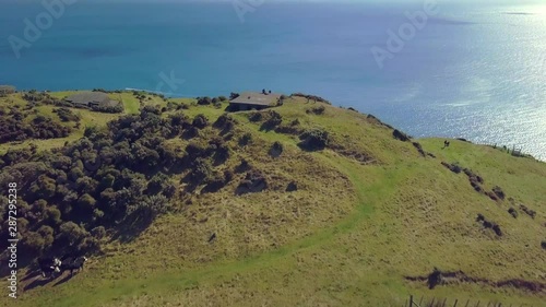 Flyover of military gun emplacements at Fort Opau, Makara, New Zealand photo