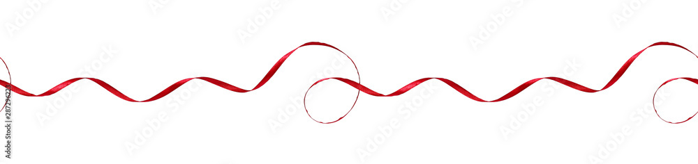 Curled red silk ribbon - obrazy, fototapety, plakaty 