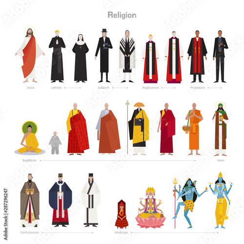 Obraz na plátně Gods and priests of various religions