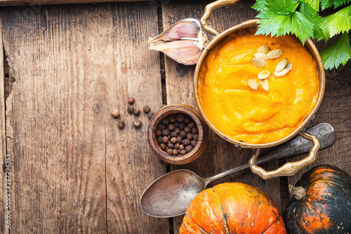 Pumpkin soup on the table