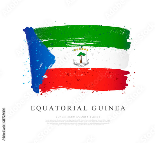 Flag of Equatorial Guinea. Brush strokes are drawn by hand. Independence Day.