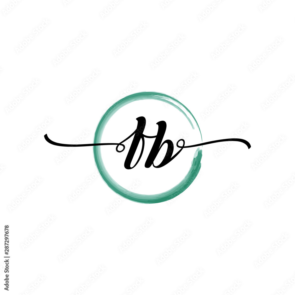 Fototapeta premium FB initial handwriting logo template. round logo in watercolor color with handwritten letters in the middle. Handwritten logos are used for, weddings, fashion, jewelry, boutiques and business