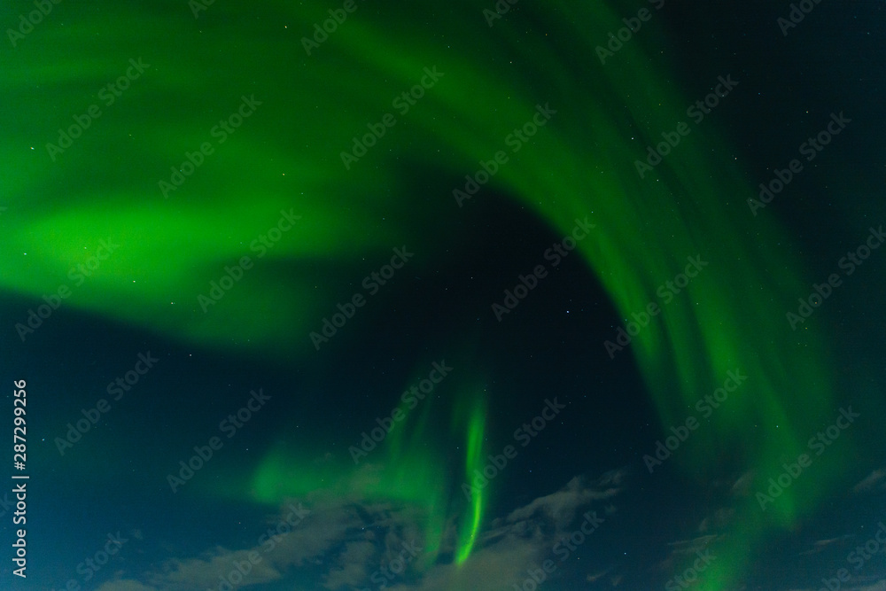 Northern lights, aurora in the sky at night.Horizontal .