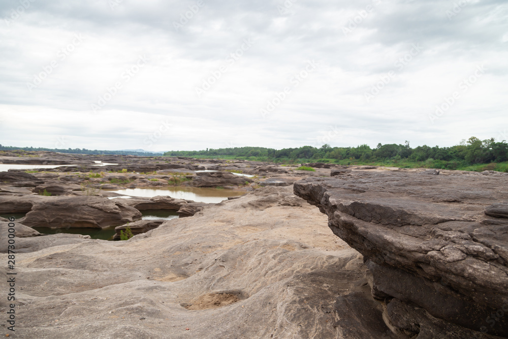 River Island. Rocks from water erosion. 