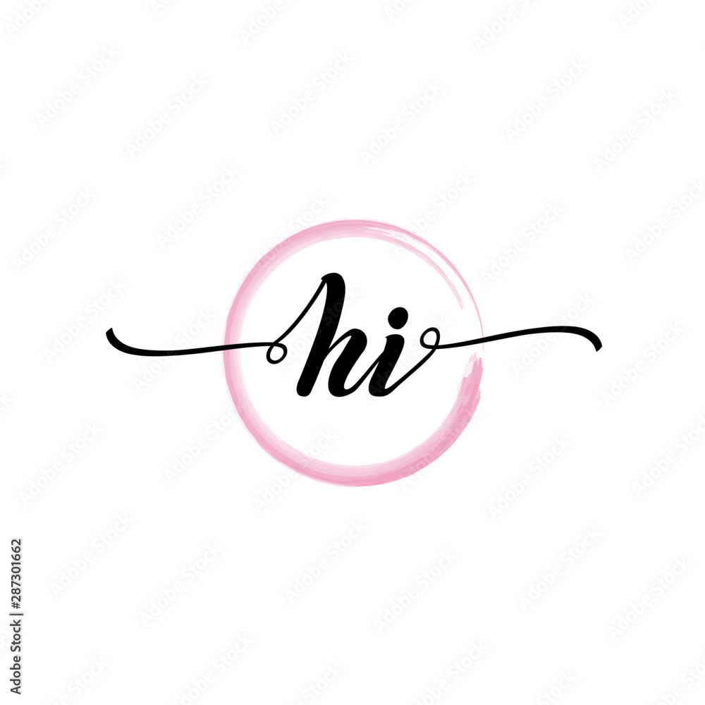 Obraz premium HI initial handwriting logo template. round logo in watercolor color with handwritten letters in the middle. Handwritten logos are used for, weddings, fashion, jewelry, boutiques and business