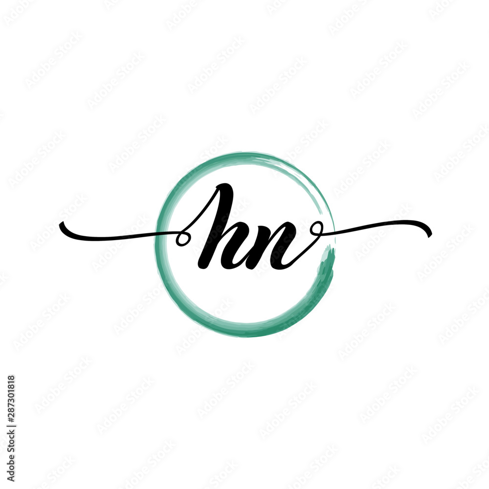 Obraz premium HN initial handwriting logo template. round logo in watercolor color with handwritten letters in the middle. Handwritten logos are used for, weddings, fashion, jewelry, boutiques and business