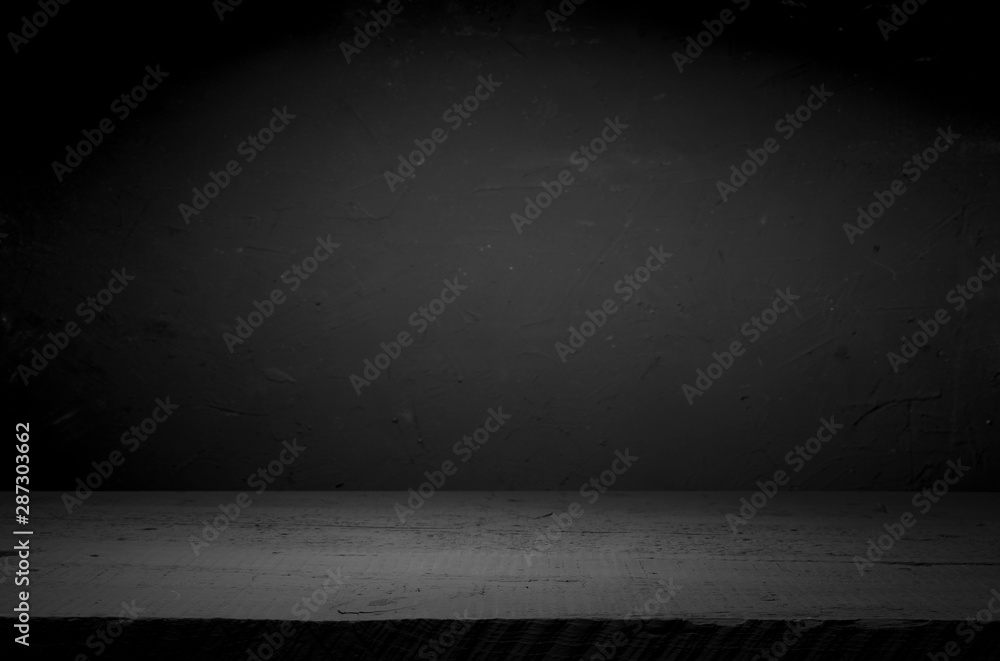 cement floor in dark room with spot light. black background. - obrazy, fototapety, plakaty 