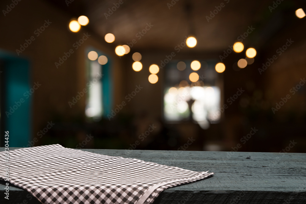 red tablecloth on wooden background empty deck