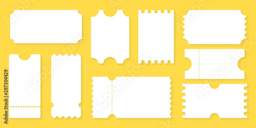 Blank Tickets design for Airplane, train, bus, Cinema, party, circus, festival or concert. Empty ticket template. Coupon mockup, empty blank Tickets.