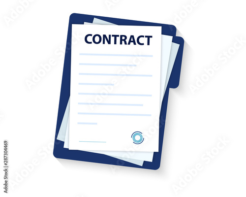 Contract signing. Contract agreement memorandum of understanding legal document stamp seal, concept for web banners, websites, infographics. Contract icon agreement pen.