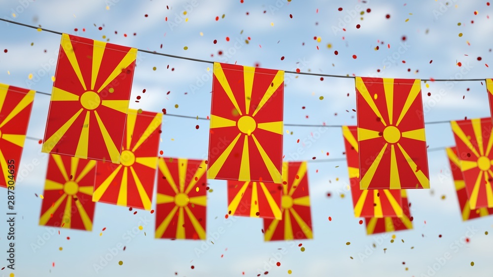 Macedonia flags in the sky with confetti.