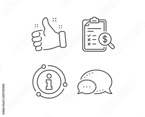 Accounting report line icon. Chat bubble, info sign elements. Audit sign. Check finance symbol. Linear accounting report outline icon. Information bubble. Vector