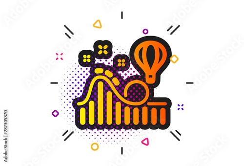 Amusement park sign. Halftone circles pattern. Roller coaster icon. Carousels symbol. Classic flat roller coaster icon. Vector