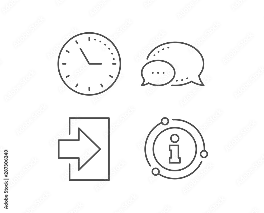 Login arrow line icon. Chat bubble, info sign elements. Sign in symbol. Navigation pointer. Linear login outline icon. Information bubble. Vector Login arrow line icon. Chat bubble, info sign elements. Sign in symbol. Navigation pointer. Linear login outline icon. Information bubble. Vector