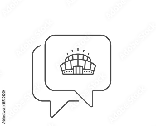 Arena stadium line icon. Chat bubble design. Competition building sign. Sport complex symbol. Outline concept. Thin line arena stadium icon. Vector