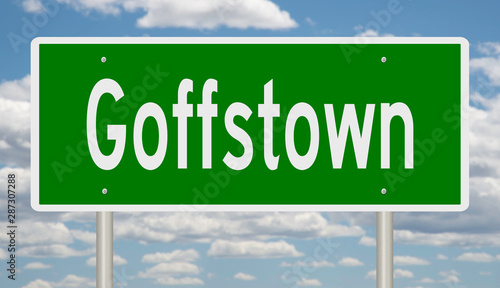 Rendering of a green highway sign for Goffstown New Hampshire photo