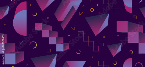 Geometric trendy 3d seamless pattern background with abstract shapes vector illustration ultra violet colors