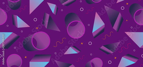 Geometric trendy 3d seamless pattern background with abstract shapes vector illustration ultra violet colors