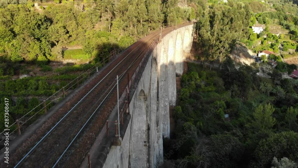 Flying above the train tracks into the forest Flying above the train tracks into the forest