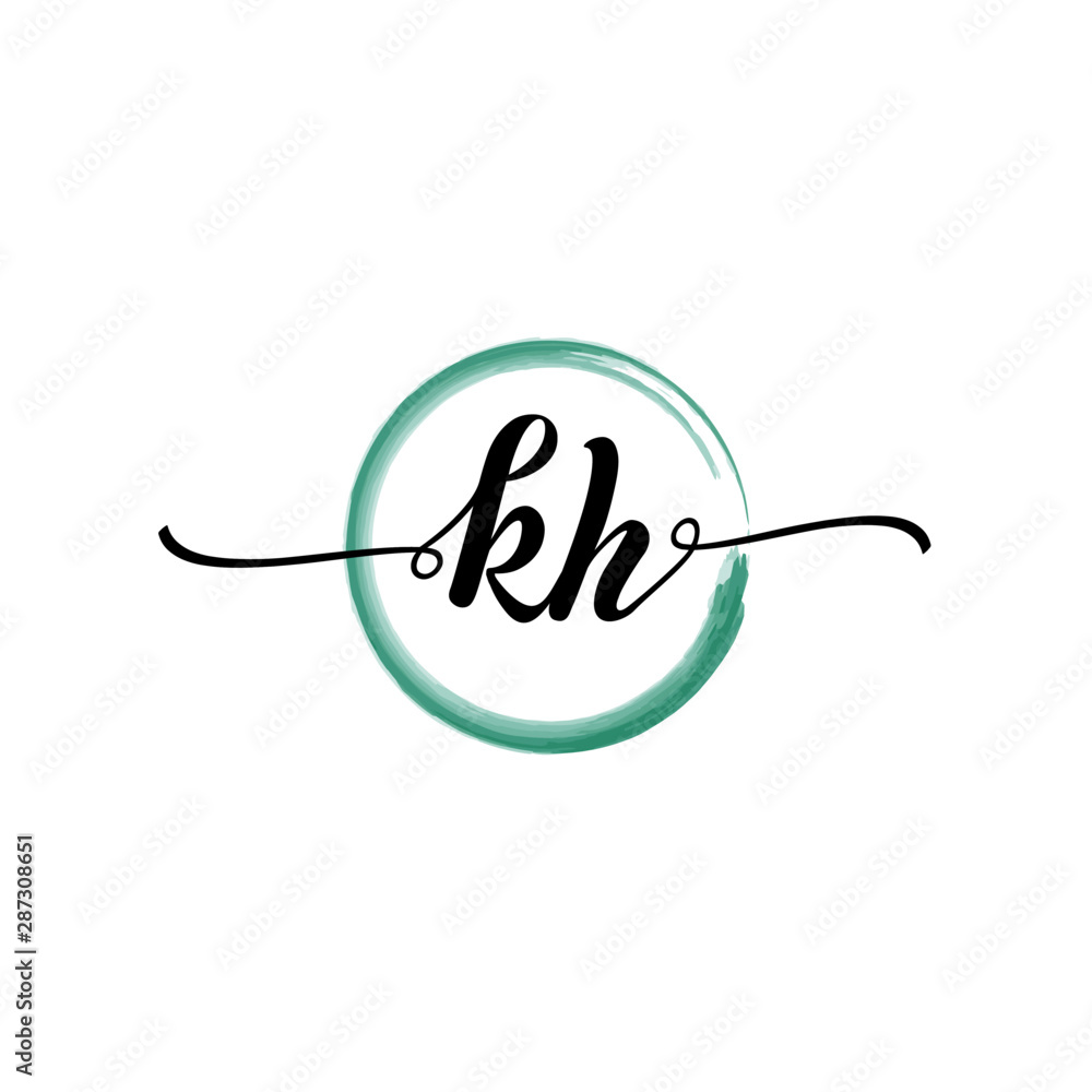 KH initial handwriting logo template. round logo in watercolor color with handwritten letters in the middle. Handwritten logos are used for, weddings, fashion, jewelry, boutiques and business KH initial handwriting logo template. round logo in watercolor color with handwritten letters in the middle. Handwritten logos are used for, weddings, fashion, jewelry, boutiques and business