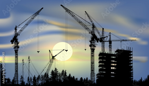 house building at moonlit night illustration